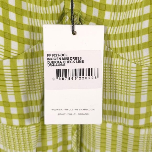 NWT FAITHFULL THE BRAND Imogen Mini Dress Djerra Check Lime FF1621-DCL SMALL - Picture 14 of 14